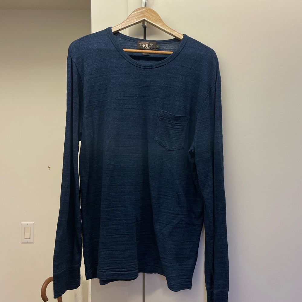 Indigo Blue RRL Slub Cotton Long Sleeve Shirt Size Men’s Large